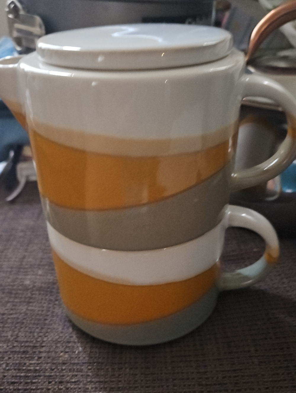 Indigo Dipped Ceramic Tea-For-One Golden Light Tea Set